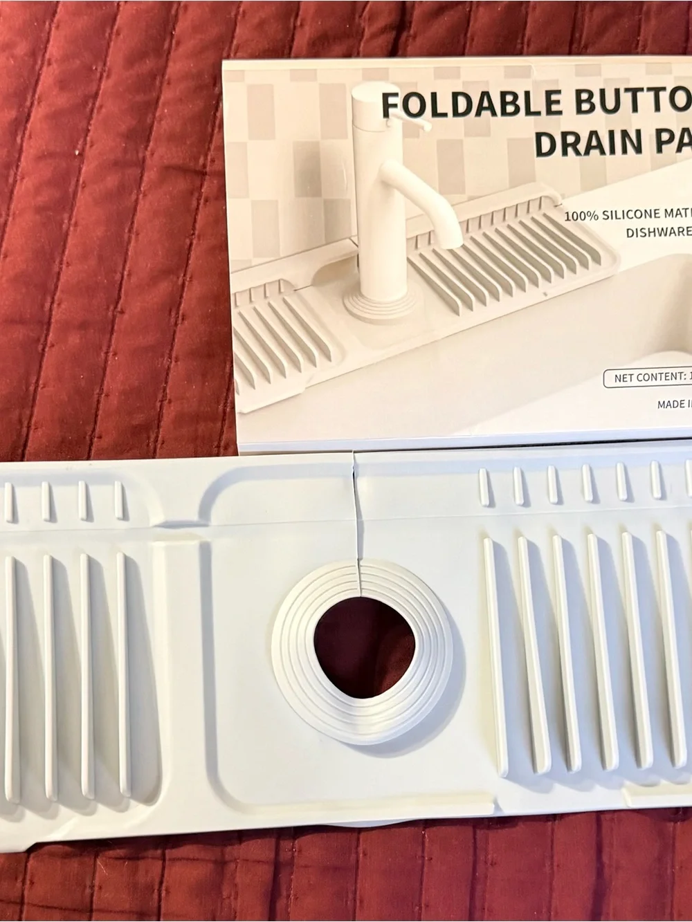 Foldable Button Drain Pad Silicone Sink Rack - White